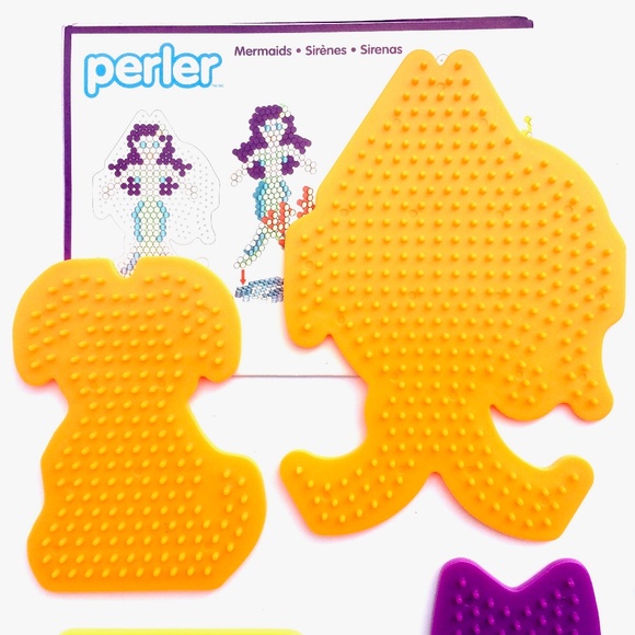Perler Bead Lot 6 oz Melt Beads & 4 Peg Boards Mermaid Cat Dog Square - Picture 2 of 4